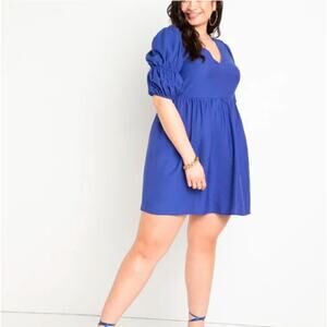 NWT Eloquii Purple Bow Tie Back Babydoll Dress Size 14/16